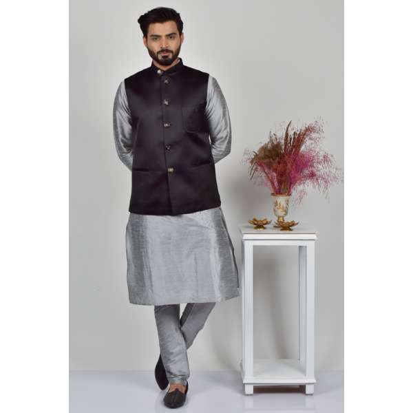 Black Plain Waistcoat For Men