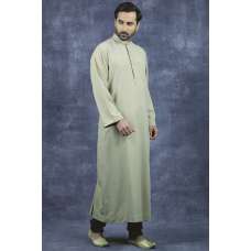 Beige Polyester Men Islamic Wear Plain Thobe Jubba