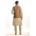 GOLD RUST INDIAN WEDDING STYLE BROCADE WAISTCOAT PAJAMA SUIT