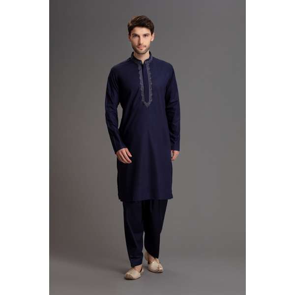 NAVY BLUE DESIGNER MEN'S KURTA SHALWAR