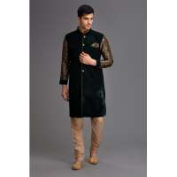 DARK GREEN VELVET JACKET WITH BROCADE SLEEVE & PAJAMA