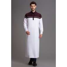 WHITE AND MAROON READY TO WEAR EID MEN'S JUBBA