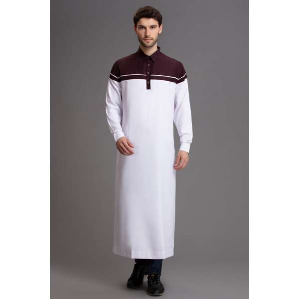 WHITE AND MAROON READY TO WEAR EID MEN'S JUBBA