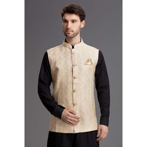 Cream Gold Stylish Waistcoat For Men  