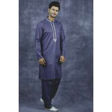 Dark Grey Indian Kurta Shalwar Men's Embroidered Suit