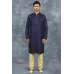 Navy Blue Gold Indian Kurta Pajama Mens Ethnic Clothing 