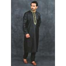 Black Embroidered Indian Mens Kurta Pajama