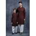 Maroon White Trendy Kurta Shalwar Set for Men