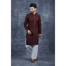 Maroon White Trendy Kurta Shalwar Set for Men