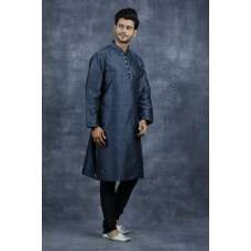 Grey Black Kurta Pajama Indian Mens Festive Attire