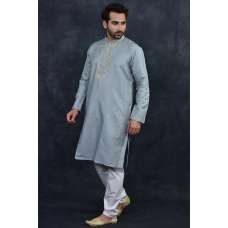 Grey Embroidered Kurta Pajama Men's Eid Suit