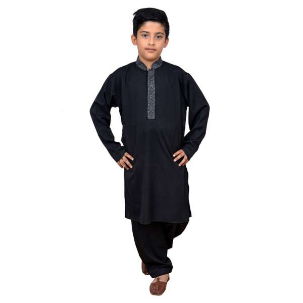ZBAC-01 BLACK POLYESTER READY MADE BOYS WEAR SHALWAR KAMEEZ 