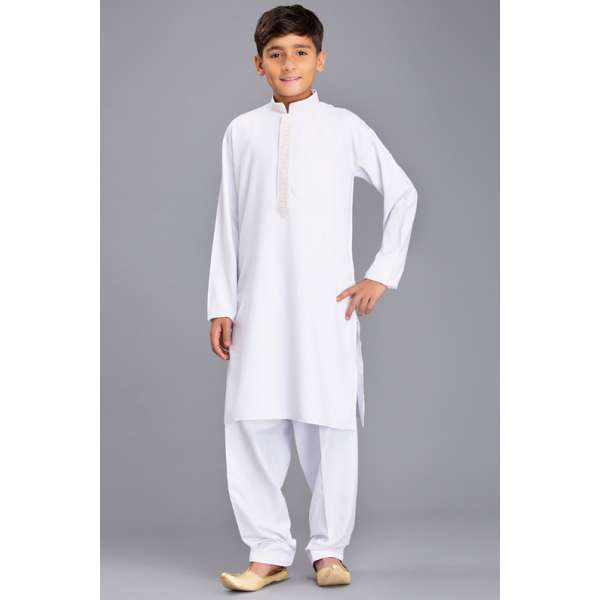 WHITE PAKISTANI DESIGNER BOYS WEAR SHALWAR KAMEEZ