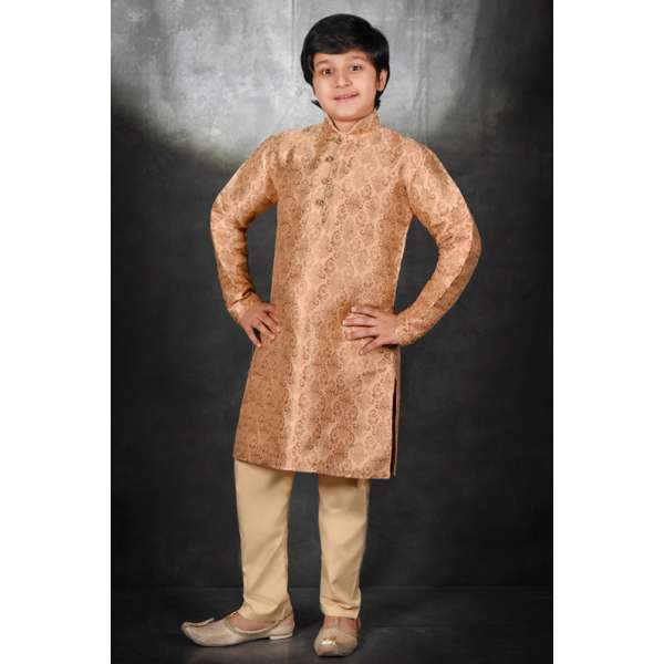 PEACH STYLISH JACQUARD READYMADE PAKSITANI BOYS KURTA PAJAMA