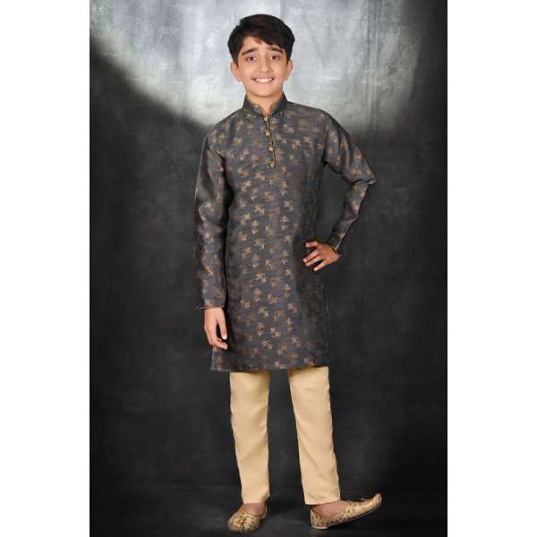 GREY PRINTED FESTIVE WEAR PAKISTANI KIDS KURTA & PYJAMA