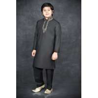Black Embroidered Boys Kurta Suit