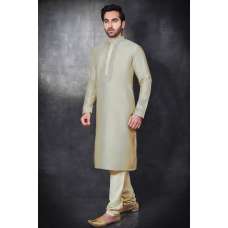 Grey Green Embroidered Men's Readymade Kurta Pajama
