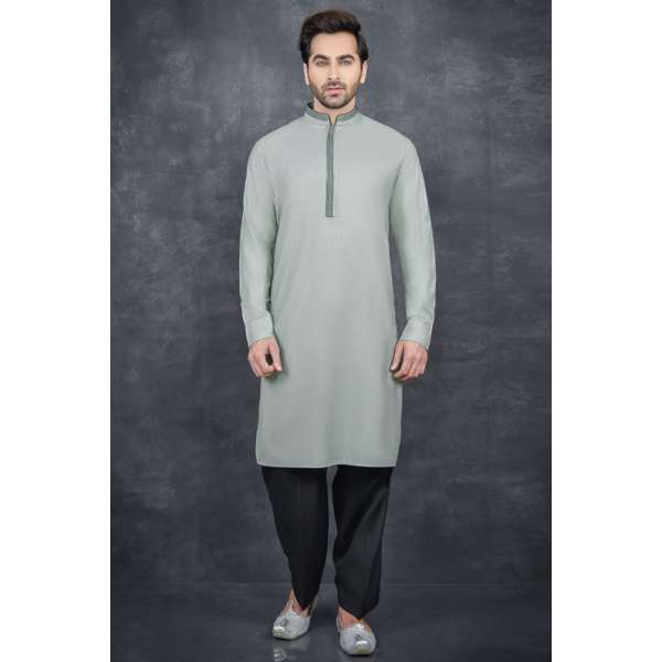 GREY & BLACK PUNJABI MEN'S READYMADE KURTA SALWAR