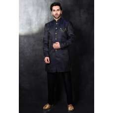 NAVY BLUE INDIAN ETHNIC STYLE MEN'S WEAR COAT PANT SET