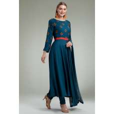 PEACOCK BLUE AFGHANI STYLE READYMADE FLARED DRESS