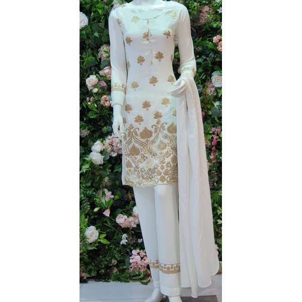 White & Gold Pakistani Designer Readymade Suit