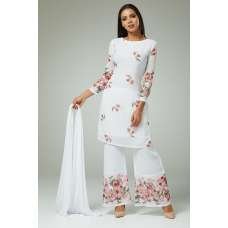 WHITE FLORAL PRINTED DESIGNER READYMADE SALWAR SUIT