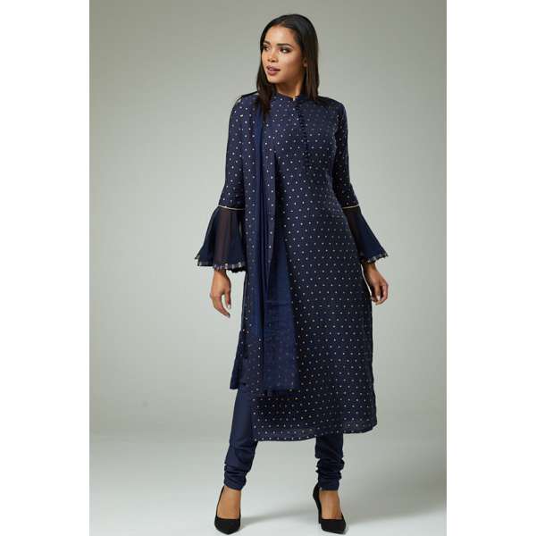 NAVY BLUE DESIGNER PARTY WEAR CHURIDAR SUIT
