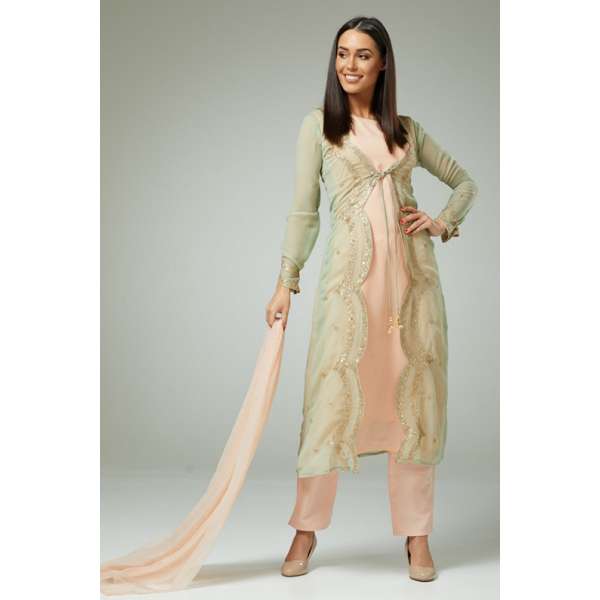 Green Peach Dress Party Suit Readymade Outfit 