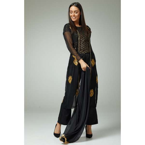 Black Gold Modern Flamboyant Outfit Readymade Suit