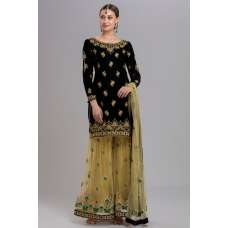 DARK GREEN AND BEIGE INDIAN WEDDING PALAZZO SHARARA DRESS
