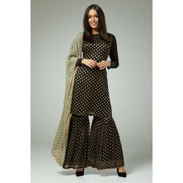 BLACK INDIAN FESTIVE WEDDING GHARARA DRESS