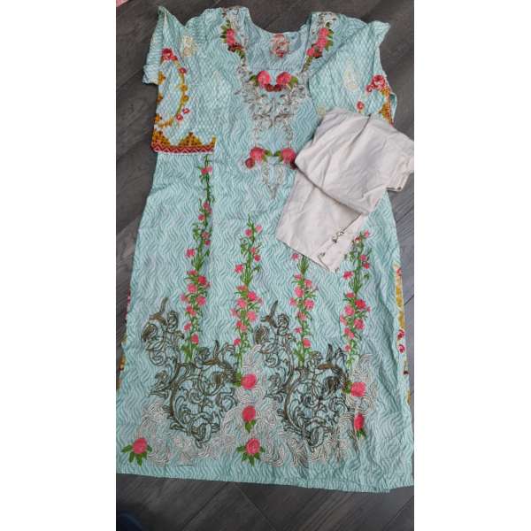 Mint Green Floral Lawn Suit