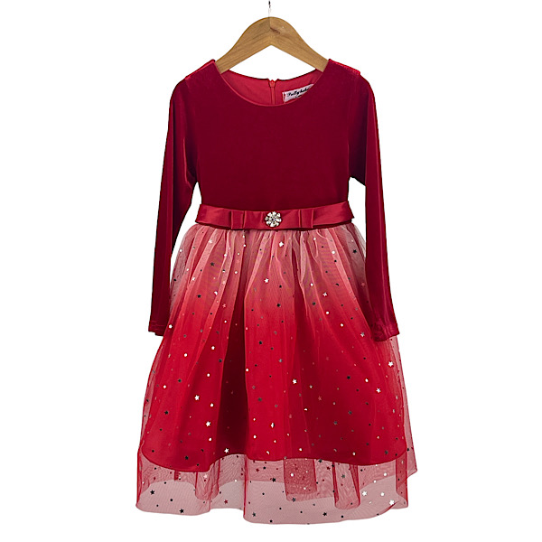 Red Ombre Velour Sequin Party Wear Dress