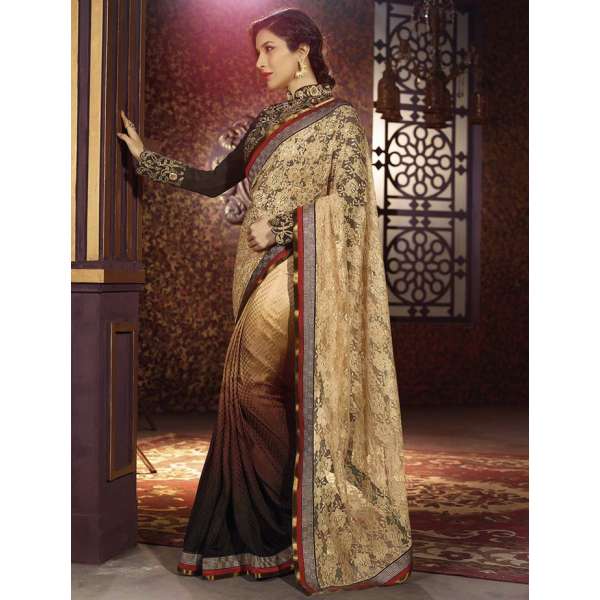 Brown Embellished Wedding Saree Indian Designer Sari