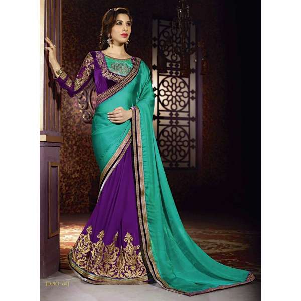 Rama Green & Purple Trendy Saree Indian Ethnic Wedding Dress