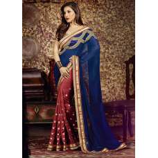 Red & Blue Fancy Party Saree Designer Wear