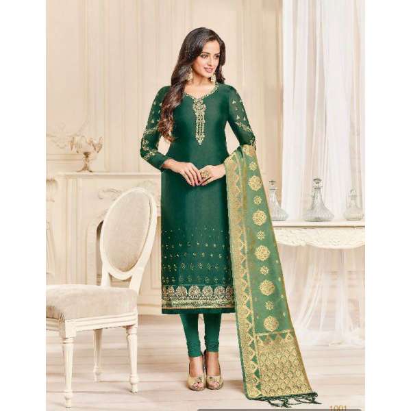 Green Straight Indian Party Wear Churidar Suit