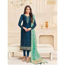 Teal Blue Straight Indian Party Wear Churidar Suit