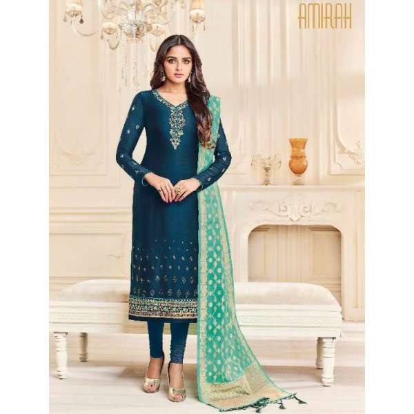 Teal Blue Straight Indian Party Wear Churidar Suit