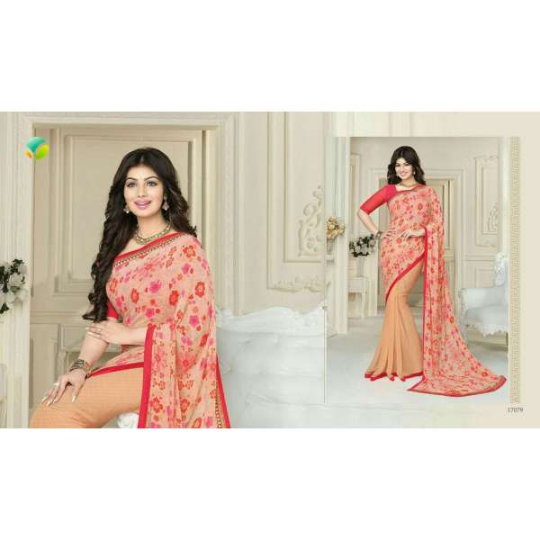 Orange Printed Indian Party Wear Saree 
