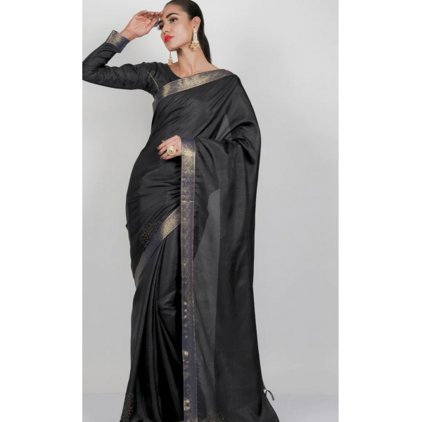 Dark Grey Stylish Indian Saree