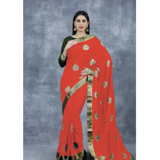 Orange Green Indian Party Saree