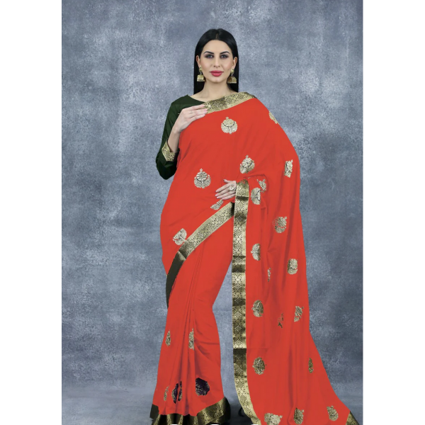 Orange Green Indian Party Saree