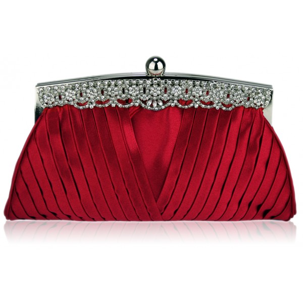 Ruched Satin Clutch Bag With Crystal Decoration