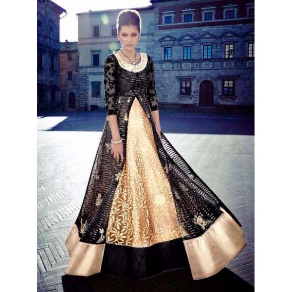 Black & Gold Indian Designer Readymade Anarkali Dress