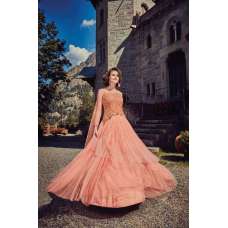 Peachy Pink Indian Designer Long Net Anarkali Gown