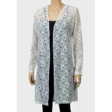 Brilliant White Long Sheer Lace Net Cardigan 