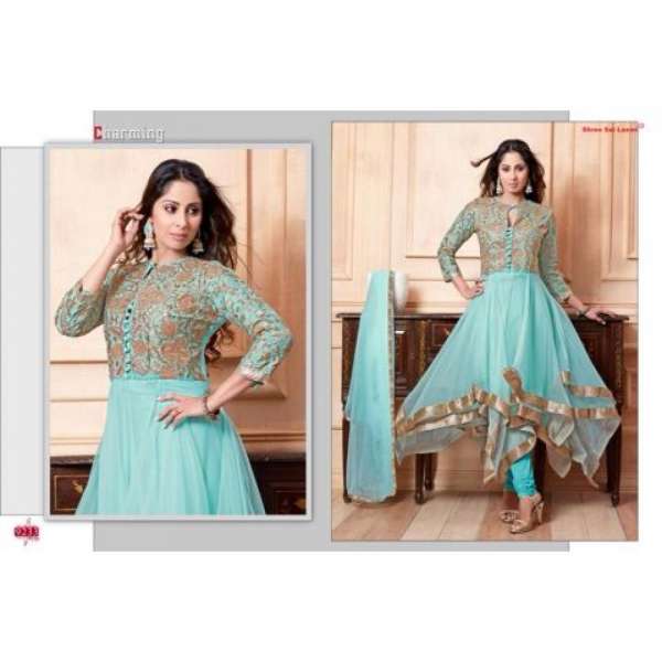 AQUA INDIAN DESIGNER FLARED ANARKALI DRESS