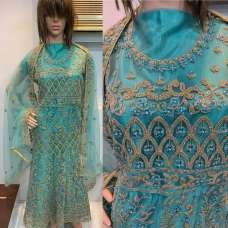 Turquoise Embroidered Indian Designer Anarkali Dress