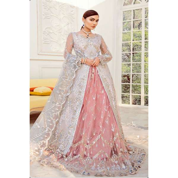 Silver & Pink Jacket Embroidered Bridal Suit